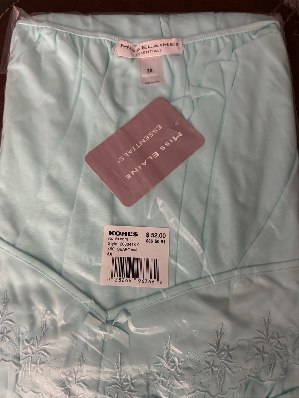 Miss Elaine Essentials 3X Seafoam Satin Nightgown grannycore cottage